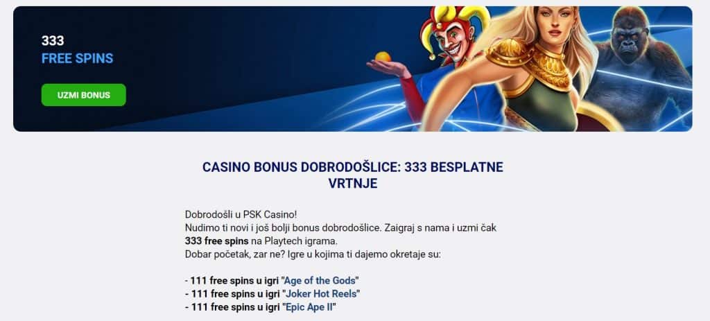 PSK casino bonus dobrodošlice